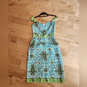 Milly Blue and White Sheath Dress Sweetheart Neckline